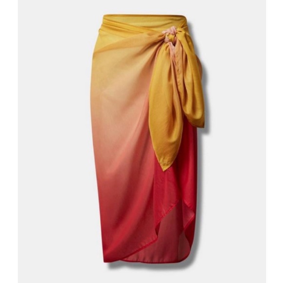 🆕 Gradient Sarong Wrap Swim Swimsuit Cover up NWT Torrid New Pink Yellow - Picture 4 of 4